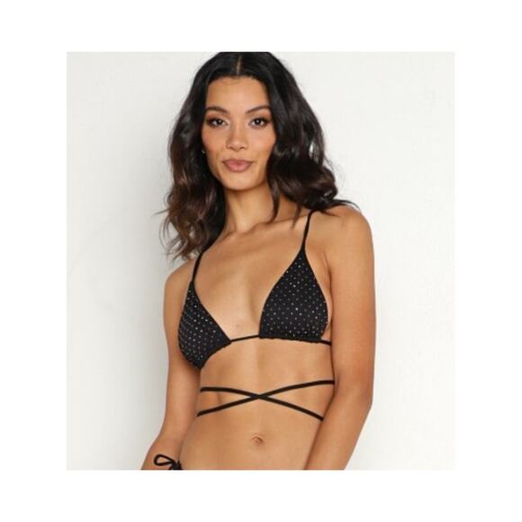 L*Space Kara Studded Bikini Top Black Size Large Triangle NWT - Picture 1 of 6